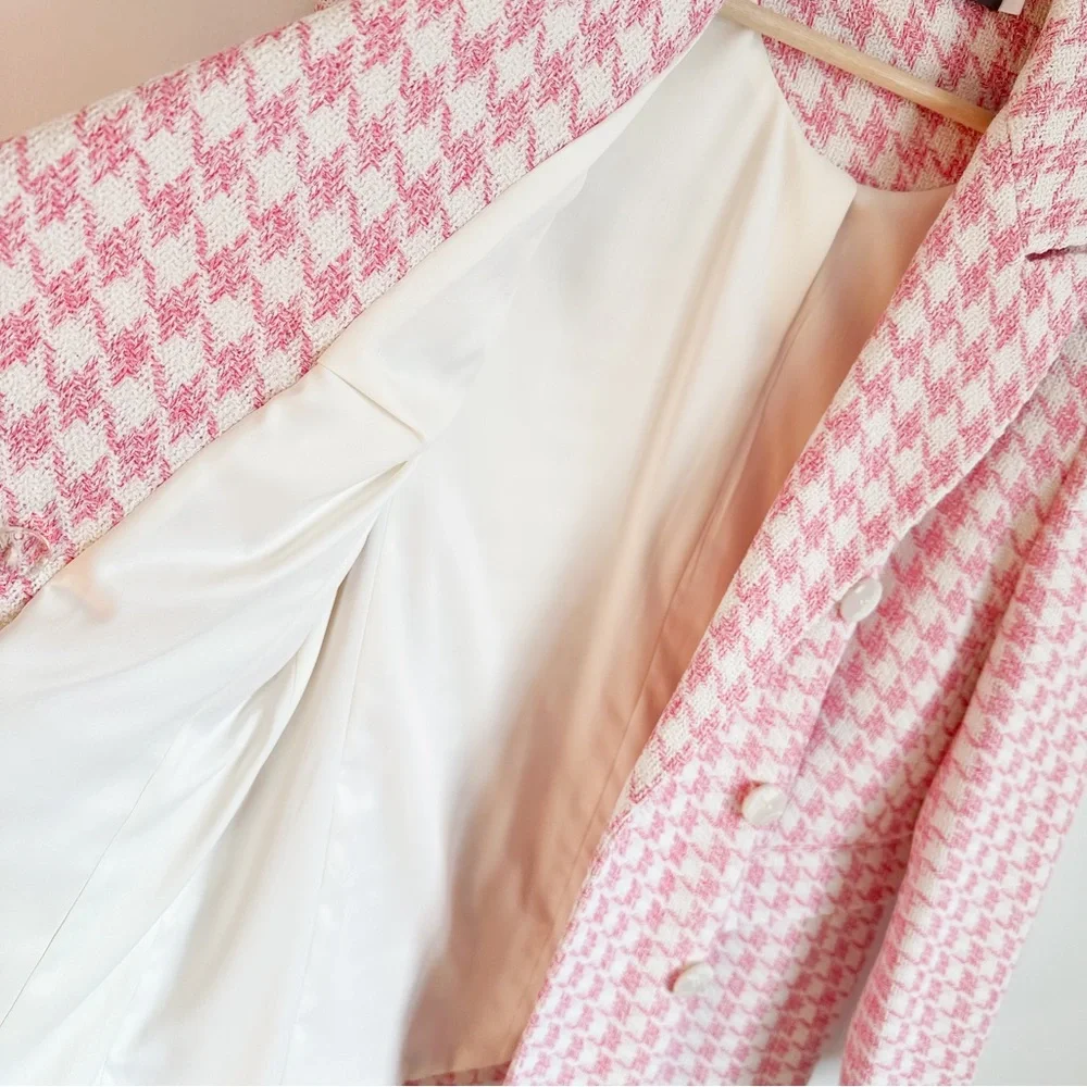 • NWOT! • Mint Velvet coton blend pink and white houndstooth blazer - Picture 4 of 11